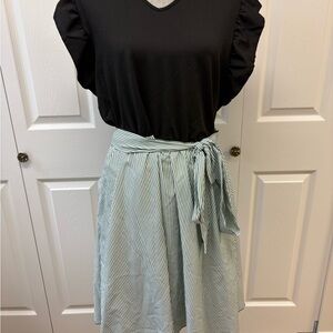 Source Unknown Striped Tie-Waist A-Line Skirt - Mint/White